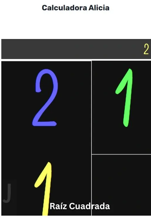 Cálculo de raíz cuadrada de 2 con la Calculadora Raíz Cuadrada mostrando resultado decimal preciso.